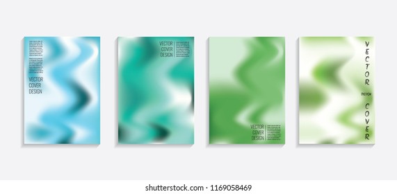 Modern covers with gradient wavy shapes. Futuristic minimal design with a multi-colored bionic background. A4 format. Eps10 vector. For poster, layout, placard, grunge paper, card, book.