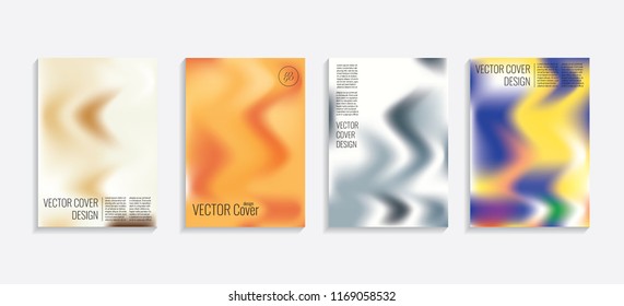 Modern covers with gradient wavy shapes. Futuristic minimal design with a multi-colored bionic background. A4 format. Eps10 vector. For poster, layout, placard, grunge paper, card, book.