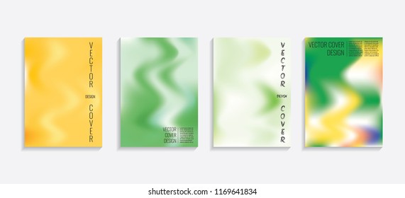 Modern covers with gradient wavy shapes. Futuristic minimal design with a multi-colored bionic background. A4 format. Eps10 vector. For poster, layout, placard, grunge paper, card, book.