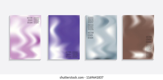 Modern covers with gradient wavy shapes. Futuristic minimal design with a multi-colored bionic background. A4 format. Eps10 vector. For poster, layout, placard, grunge paper, card, book.