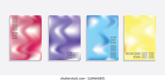 Modern covers with gradient wavy shapes. Futuristic minimal design with a multi-colored bionic background. A4 format. Eps10 vector. For poster, layout, placard, grunge paper, card, book.