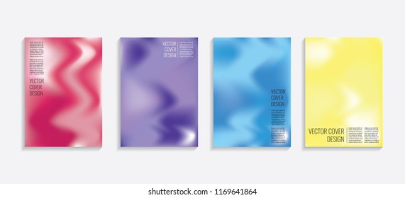 Modern covers with gradient wavy shapes. Futuristic minimal design with a multi-colored bionic background. A4 format. Eps10 vector. For poster, layout, placard, grunge paper, card, book.