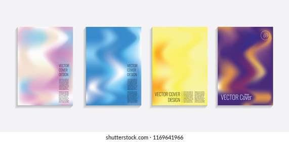 Modern covers with gradient wavy shapes. Futuristic minimal design with a multi-colored bionic background. A4 format. Eps10 vector. For poster, layout, placard, grunge paper, card, book.