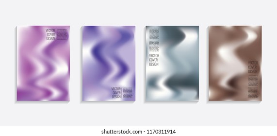Modern covers with gradient wavy shapes. Futuristic minimal design with a multi-colored bionic background. A4 format. Eps10 vector. For poster, layout, placard, grunge paper, card, book.