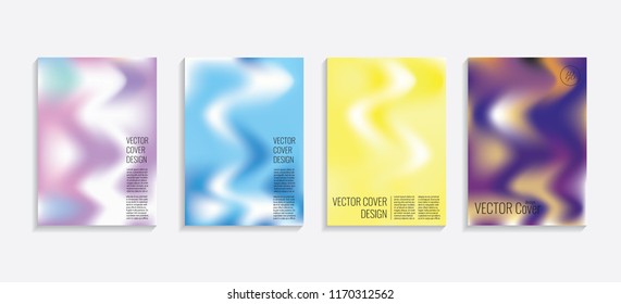 Modern covers with gradient wavy shapes. Futuristic minimal design with a multi-colored bionic background. A4 format. Eps10 vector. For poster, layout, placard, grunge paper, card, book.
