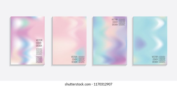 Modern covers with gradient wavy shapes. Futuristic minimal design with a multi-colored bionic background. A4 format. Eps10 vector. For poster, layout, placard, grunge paper, card, book.
