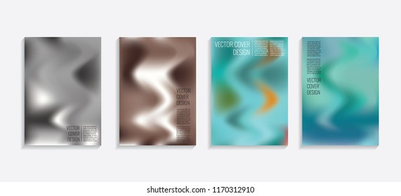 Modern covers with gradient wavy shapes. Futuristic minimal design with a multi-colored bionic background. A4 format. Eps10 vector. For poster, layout, placard, grunge paper, card, book.