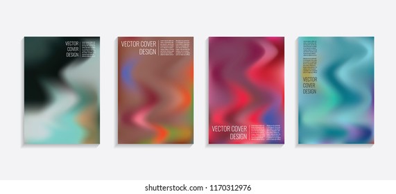 Modern covers with gradient wavy shapes. Futuristic minimal design with a multi-colored bionic background. A4 format. Eps10 vector. For poster, layout, placard, grunge paper, card, book.