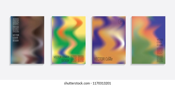 Modern covers with gradient wavy shapes. Futuristic minimal design with a multi-colored bionic background. A4 format. Eps10 vector. For poster, layout, placard, grunge paper, card, book.