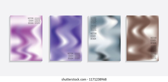 Modern covers with gradient wavy shapes. Futuristic minimal design with a multi-colored bionic background. A4 format. Eps10 vector. For poster, layout, placard, grunge paper, card, book.