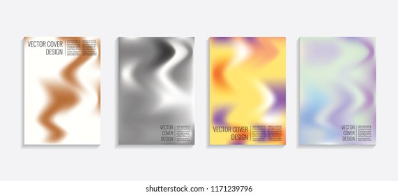 Modern covers with gradient wavy shapes. Futuristic minimal design with a multi-colored bionic background. A4 format. Eps10 vector. For poster, layout, placard, grunge paper, card, book.