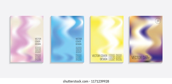 Modern covers with gradient wavy shapes. Futuristic minimal design with a multi-colored bionic background. A4 format. Eps10 vector. For poster, layout, placard, grunge paper, card, book.