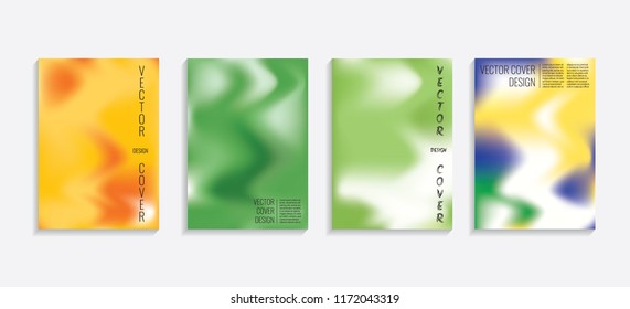 Modern covers with gradient wavy shapes. Futuristic minimal design with a multi-colored bionic background. A4 format. Eps10 vector. For poster, layout, placard, grunge paper, card, book.
