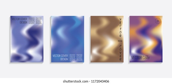 Modern covers with gradient wavy shapes. Futuristic minimal design with a multi-colored bionic background. A4 format. Eps10 vector. For poster, layout, placard, grunge paper, card, book.