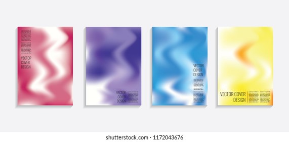 Modern covers with gradient wavy shapes. Futuristic minimal design with a multi-colored bionic background. A4 format. Eps10 vector. For poster, layout, placard, grunge paper, card, book.