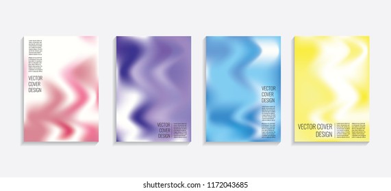 Modern covers with gradient wavy shapes. Futuristic minimal design with a multi-colored bionic background. A4 format. Eps10 vector. For poster, layout, placard, grunge paper, card, book.