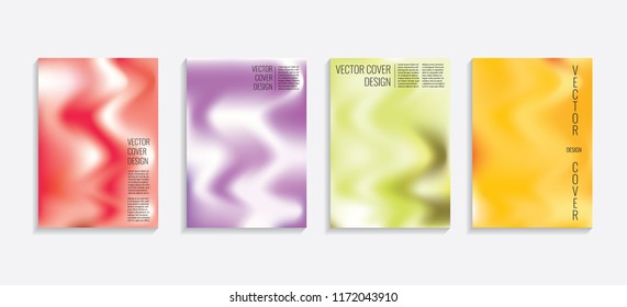 Modern covers with gradient wavy shapes. Futuristic minimal design with a multi-colored bionic background. A4 format. Eps10 vector. For poster, layout, placard, grunge paper, card, book.