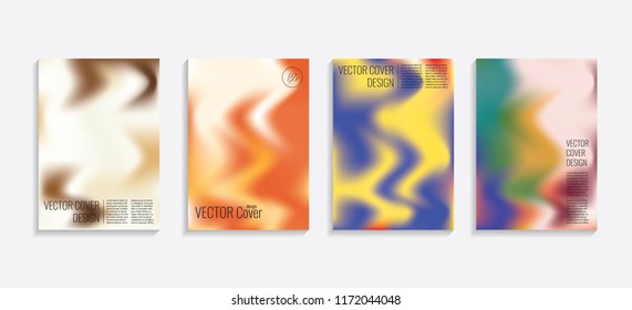 Modern covers with gradient wavy shapes. Futuristic minimal design with a multi-colored bionic background. A4 format. Eps10 vector. For poster, layout, placard, grunge paper, card, book.