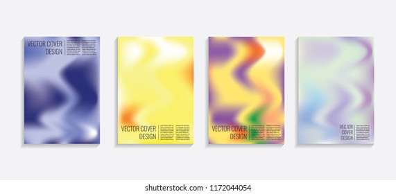 Modern covers with gradient wavy shapes. Futuristic minimal design with a multi-colored bionic background. A4 format. Eps10 vector. For poster, layout, placard, grunge paper, card, book.