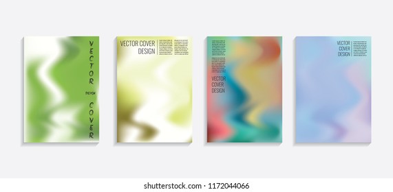Modern covers with gradient wavy shapes. Futuristic minimal design with a multi-colored bionic background. A4 format. Eps10 vector. For poster, layout, placard, grunge paper, card, book.