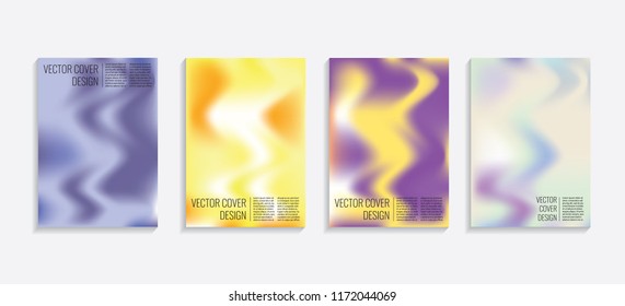 Modern covers with gradient wavy shapes. Futuristic minimal design with a multi-colored bionic background. A4 format. Eps10 vector. For poster, layout, placard, grunge paper, card, book.