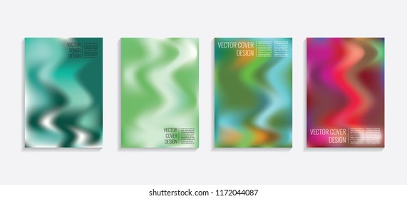 Modern covers with gradient wavy shapes. Futuristic minimal design with a multi-colored bionic background. A4 format. Eps10 vector. For poster, layout, placard, grunge paper, card, book.