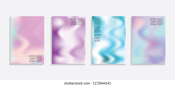 Modern covers with gradient wavy shapes. Futuristic minimal design with a multi-colored bionic background. A4 format. Eps10 vector. For poster, layout, placard, grunge paper, card, book.