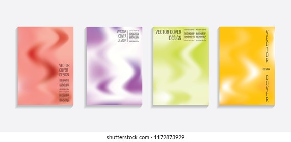 Modern covers with gradient wavy shapes. Futuristic minimal design with a multi-colored bionic background. A4 format. Eps10 vector. For poster, layout, placard, grunge paper, card, book.
