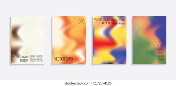Modern covers with gradient wavy shapes. Futuristic minimal design with a multi-colored bionic background. A4 format. Eps10 vector. For poster, layout, placard, grunge paper, card, book.