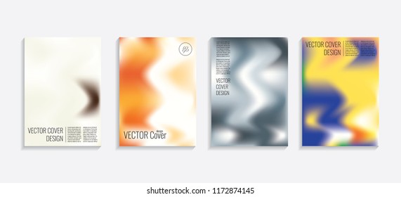 Modern covers with gradient wavy shapes. Futuristic minimal design with a multi-colored bionic background. A4 format. Eps10 vector. For poster, layout, placard, grunge paper, card, book.