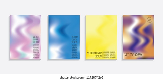 Modern covers with gradient wavy shapes. Futuristic minimal design with a multi-colored bionic background. A4 format. Eps10 vector. For poster, layout, placard, grunge paper, card, book.