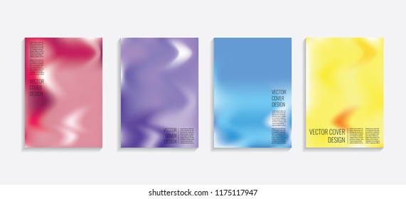 Modern covers with gradient wavy shapes. Futuristic minimal design with a multi-colored bionic background. A4 format. Eps10 vector. For poster, layout, placard, grunge paper, card, book.