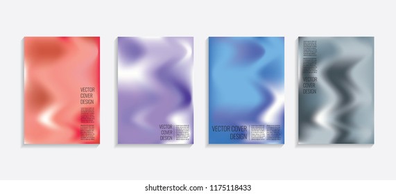 Modern covers with gradient wavy shapes. Futuristic minimal design with a multi-colored bionic background. A4 format. Eps10 vector. For poster, layout, placard, grunge paper, card, book.