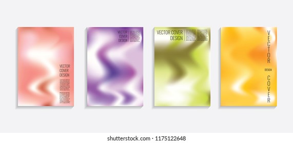 Modern covers with gradient wavy shapes. Futuristic minimal design with a multi-colored bionic background. A4 format. Eps10 vector. For poster, layout, placard, grunge paper, card, book.