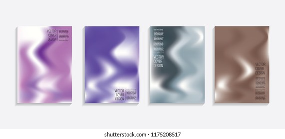 Modern covers with gradient wavy shapes. Futuristic minimal design with a multi-colored bionic background. A4 format. Eps10 vector. For poster, layout, placard, grunge paper, card, book.