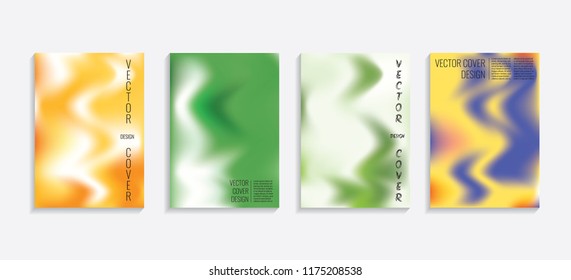 Modern covers with gradient wavy shapes. Futuristic minimal design with a multi-colored bionic background. A4 format. Eps10 vector. For poster, layout, placard, grunge paper, card, book.