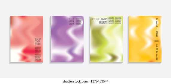 Modern covers with gradient wavy shapes. Futuristic minimal design with a multi-colored bionic background. A4 format. Eps10 vector. For poster, layout, placard, grunge paper, card, book.