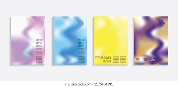 Modern covers with gradient wavy shapes. Futuristic minimal design with a multi-colored bionic background. A4 format. Eps10 vector. For poster, layout, placard, grunge paper, card, book.