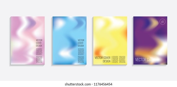 Modern covers with gradient wavy shapes. Futuristic minimal design with a multi-colored bionic background. A4 format. Eps10 vector. For poster, layout, placard, grunge paper, card, book.