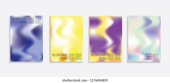 Modern covers with gradient wavy shapes. Futuristic minimal design with a multi-colored bionic background. A4 format. Eps10 vector. For poster, layout, placard, grunge paper, card, book.