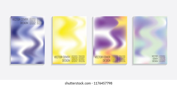 Modern covers with gradient wavy shapes. Futuristic minimal design with a multi-colored bionic background. A4 format. Eps10 vector. For poster, layout, placard, grunge paper, card, book.