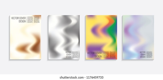 Modern covers with gradient wavy shapes. Futuristic minimal design with a multi-colored bionic background. A4 format. Eps10 vector. For poster, layout, placard, grunge paper, card, book.