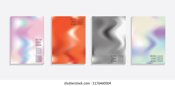 Modern covers with gradient wavy shapes. Futuristic minimal design with a multi-colored bionic background. A4 format. Eps10 vector. For poster, layout, placard, grunge paper, card, book.