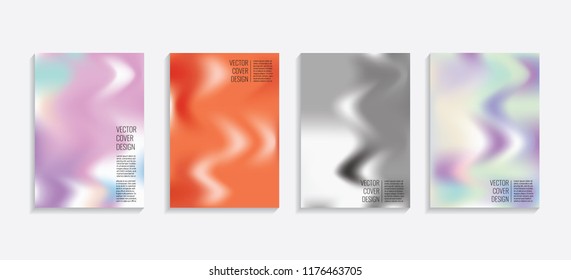 Modern covers with gradient wavy shapes. Futuristic minimal design with a multi-colored bionic background. A4 format. Eps10 vector. For poster, layout, placard, grunge paper, card, book.