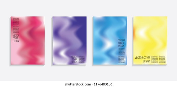 Modern covers with gradient wavy shapes. Futuristic minimal design with a multi-colored bionic background. A4 format. Eps10 vector. For poster, layout, placard, grunge paper, card, book.