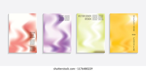 Modern covers with gradient wavy shapes. Futuristic minimal design with a multi-colored bionic background. A4 format. Eps10 vector. For poster, layout, placard, grunge paper, card, book.