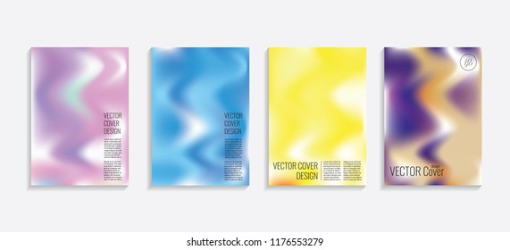 Modern covers with gradient wavy shapes. Futuristic minimal design with a multi-colored bionic background. A4 format. Eps10 vector. For poster, layout, placard, grunge paper, card, book.