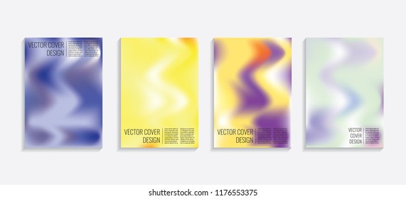 Modern covers with gradient wavy shapes. Futuristic minimal design with a multi-colored bionic background. A4 format. Eps10 vector. For poster, layout, placard, grunge paper, card, book.