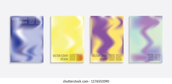 Modern covers with gradient wavy shapes. Futuristic minimal design with a multi-colored bionic background. A4 format. Eps10 vector. For poster, layout, placard, grunge paper, card, book.