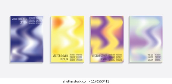 Modern covers with gradient wavy shapes. Futuristic minimal design with a multi-colored bionic background. A4 format. Eps10 vector. For poster, layout, placard, grunge paper, card, book.